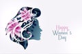 Happy womens day card with female flower face