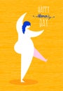 Happy Womens day curvy girl dancing card design