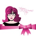 happy womens day girl ribbon card Royalty Free Stock Photo