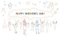 Happy Womens Day Greeting Banner Group Of Girls Silhouette Doodle Colorful Holiday Poster