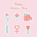 happy womens day lettering and set of beautiful womens day icons Royalty Free Stock Photo