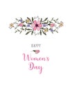 Happy Womens Day 8 march Greeting card with the inscription, heart, love, passion, lovers. Dudling flowers hand-drawing