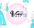 Happy womens day with sketch of a beautiful girl with gift Royalty Free Stock Photo