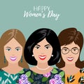 Three smiling Womens. Vector Templates for card, poster, flyer and other users