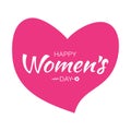 Happy Womens Day Typographic Lettering on pink heart Background with arrow Illustration of a Women`s Day greeting card.