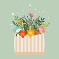 Happy Women March 8. Set cute postcard, a poster with a bouquet of flowers and stars. Spring composition Royalty Free Stock Photo