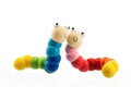 Happy wooden baby toys worms isolated on white