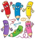 Happy wooden crayons theme set 1 Royalty Free Stock Photo