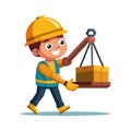 Happy worker carries a load using a simple machine Royalty Free Stock Photo