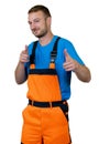 Happy worker with orange protective gear