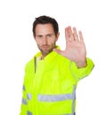 Happy worker wearing safety jacket Royalty Free Stock Photo