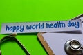 Happy world health day on Healthcare concept with green background