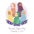 Happy World Hijab Day. Women in Colorful Hijab Vector Set