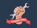 Happy World Labor Day Vector Design With Strong Arm And Background. Royalty Free Stock Photo