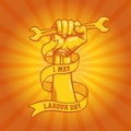 Happy world Labour Day in 1st may vector background. Labour Day simbolism concept hand with wrenches. International Workers day Royalty Free Stock Photo