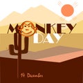 Happy World Monkey day web banner illustration. Wild animal with African safari decoration for animal care and conservation. Royalty Free Stock Photo
