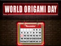 11 November, World Origami Day, Neon Text Effect on Bricks Background