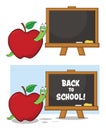 Happy Worm Cartoon Mascot Character In A Red Apple With A Back To School Chalk Board. Collection Royalty Free Stock Photo