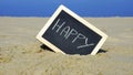 Happy written on the beach