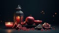 Happy yalda night, winter solstice festival, The birth of the sun or the moon, Copyspace background for text, grapes