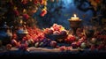 Happy yalda night, winter solstice festival, The birth of the sun or the moon, Copyspace background for text, grapes