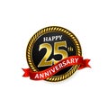 Happy 25 years golden anniversary logo celebration with ring and ribbon