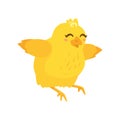 happy yellow chick flying above the ground