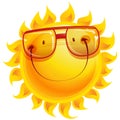 Happy yellow happy smiling shinny sun cartoon character with sun