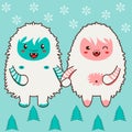 Happy yeti couple holding hands. Single tile