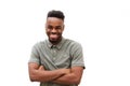 Happy young african american man smiling against isolated white background Royalty Free Stock Photo