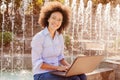 Happy Young Afro American Student Woman Working With Laptop Royalty Free Stock Photo