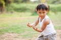 Happy young asia boy playing kungfu having fun Royalty Free Stock Photo