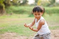 Happy young asia boy playing kungfu having fun Royalty Free Stock Photo