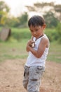 Happy young asia boy playing kungfu having fun Royalty Free Stock Photo