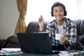 Happy young asia teenage and online class at home