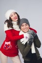 Happy young asian couple in winter fashion Royalty Free Stock Photo