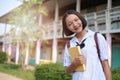 Happy young asian girl wear unifrom at school