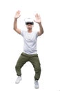 Happy young asian man using the virtual reality headset isolated Royalty Free Stock Photo