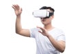 Happy young asian man using the virtual reality headset isolated Royalty Free Stock Photo