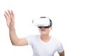 Happy young asian man using the virtual reality headset Royalty Free Stock Photo