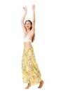 Happy young asian woman dancing against isolated white background Royalty Free Stock Photo