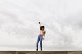 Happy young beautiful afro american woman listening to music in Royalty Free Stock Photo