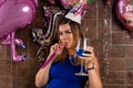 Birthday Bash in Full Swing: Joyful Woman Celebrating Royalty Free Stock Photo