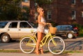 Happy young bicyclist riding in city. Royalty Free Stock Photo