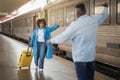 Happy Young Black Couple Meeting At Railway Station After Arrival Royalty Free Stock Photo