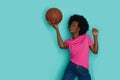 Happy Young Black Woman With Arfo Hair Is Playing With Basketball Ball Royalty Free Stock Photo