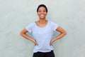 Happy young black woman in t-shirt