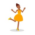 Happy young black woman in yellow dress laughing cartoon character vector Illustration