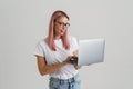 Happy young blonde white woman in glasses Royalty Free Stock Photo