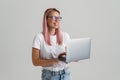 Happy young blonde white woman in glasses Royalty Free Stock Photo